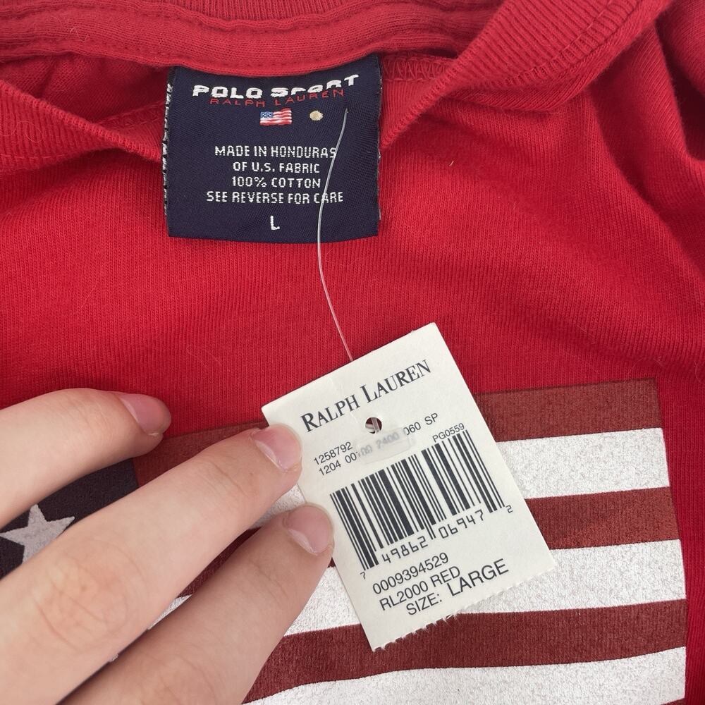 NWT VTG 90s Ralph Lauren Polo Sport T Shirt Men Large Flag Red‎ Americana Crew - Picture 4 of 6